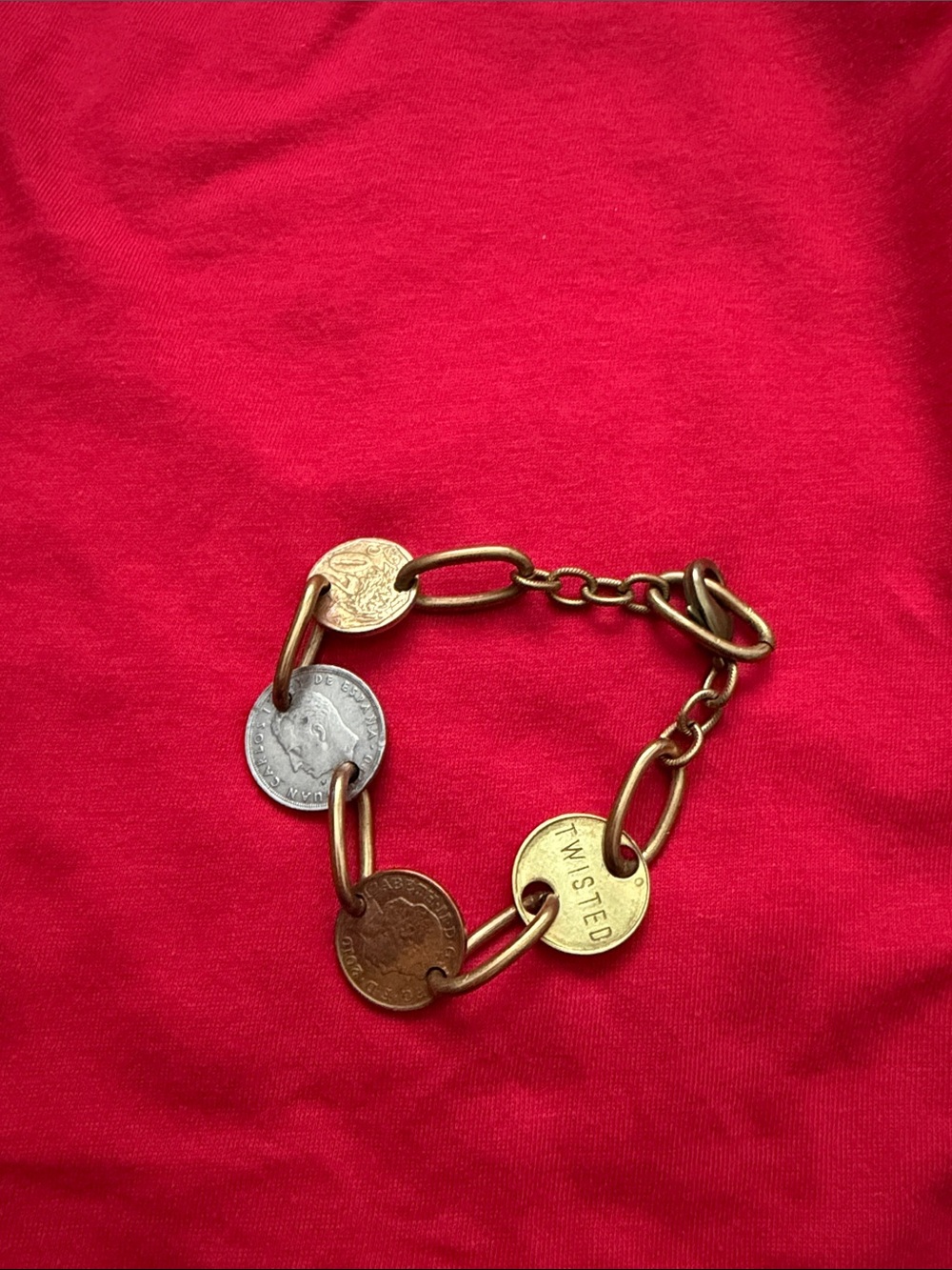 Gold-Tone Coin Link Bracelet - Twisted Accent